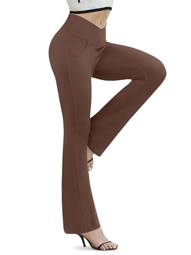 Image of Flare Leggings for Women Yoga Pants with Pockets High Waisted Crossover Flare Yoga Pants Bootcut Yoga Leggings