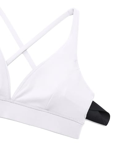 Image of CRZ YOGA Butterluxe Deep V Neck Sports Bras | Light Support, Removable Pads, Yoga, Extremely Soft, Cross Back, Spaghetti Straps, for Women