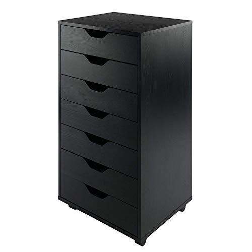 Binrrio Wood File Cabinet, 7-Drawer Filing Cabinet Mobile Office Cabinet Storage Dresser Cabinet Under Desk with 4 Castors (Black)