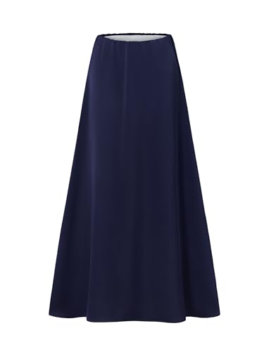 MISSCHEN Women’s Silk Satin Maxi Skirt – A-Line Long Flowy Skirt with Elastic Waist, for Casual Workwear Bridesmaid Wedding