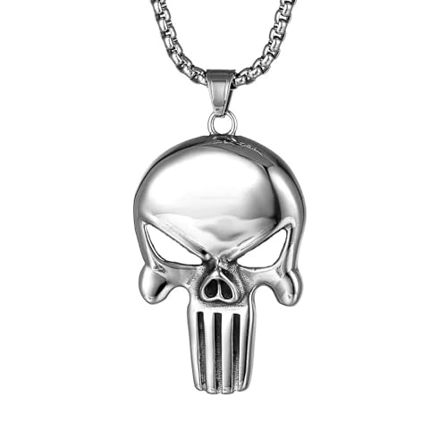 Mens Silver Punisher Skull Pendant Necklace Gothic Punk Retro Rock Biker Jewelry2