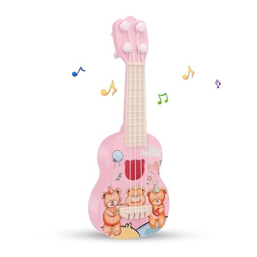 Ukulélé enfant jouet guitare 26 cm avec 4 cordes réglables mini instrument de musique Early Educational Acoustic jouet enfant cadeau pour débutants (ours)