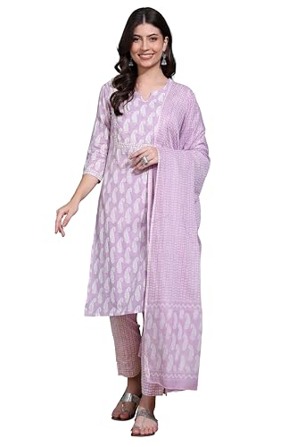 Image of MIRCHI FASHION Pure Cotton Women Straight Printed Embroidery Work Kurti Set with Dupatta and Pant
