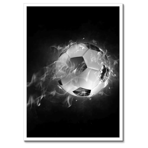 Poster Football Fire avec cadre noir 50x70cm tableau décoration murale salon