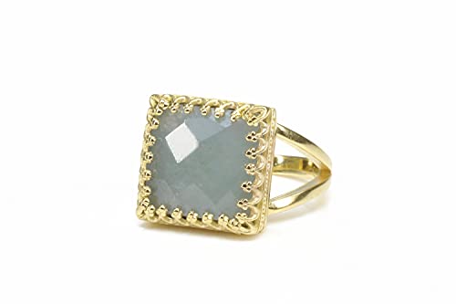 Bague aigue-marine artisanale en or 14K avec son écrin cadeau