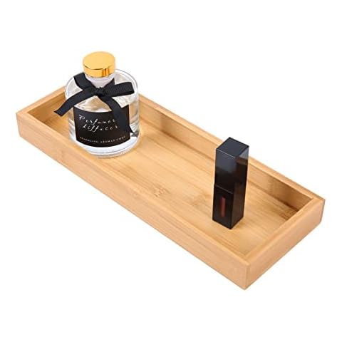 DingCo Natural Bamboo Vanity Tray, Sink Tray, Smooth and Thick Wooden Tray for Toilet Tank and Bathroom Counter Top, Kitchen Decor Wood Holder and SPA Home, 11.8x4.6x1.2 inches Cover