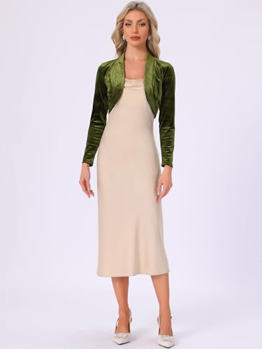 Image of Allegra K Women's Long Sleeve Velvet Shrug Cocktail Party Open Front Cropped Bolero Cardigan Top