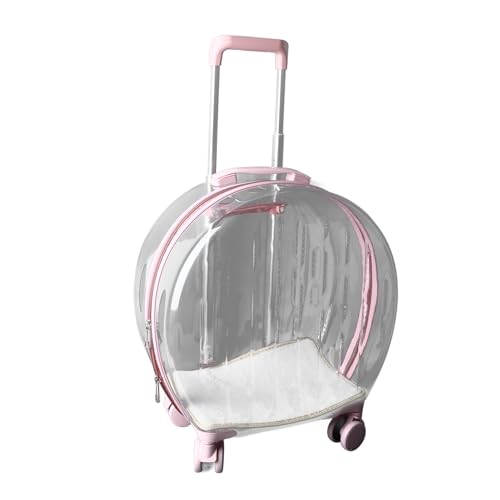 Yinhing Transparent Cat Trolley Case Rolling Pet Carrier with Stripes