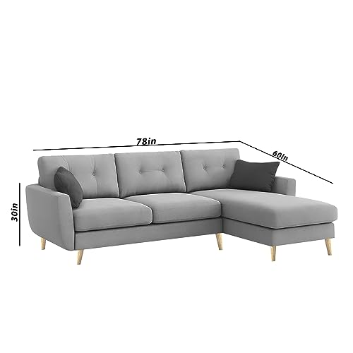 Image of BRAXTON Lindel RHS 4 Seater L Shape Sofa Set for Living Room (Grey) Premium Velvet Fabric Sofa