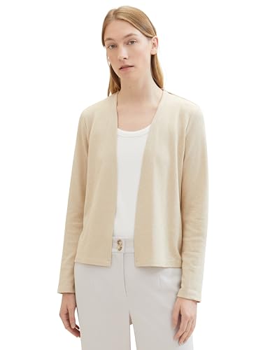 TOM TAILOR Damen Basic T-Shirt Cardigan, Sandy Beige Melange, S – Ansicht 1