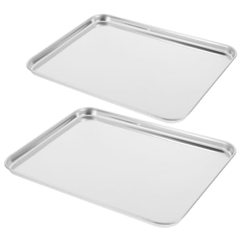 MALUGOGO Bandeja Rectangular de Acero Inoxidable 2piezas para Barbacoa y Picnics, Práctica Diseño Simple para Presentar Comida Fácilmente