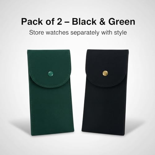 Image of Street27 Travel Watch Pouch for Men & Women | Soft Case with Velvet Inner | Single Storage Organizer | Portable Anti-Scratch Holder | Black & Green (Pack of 2)
