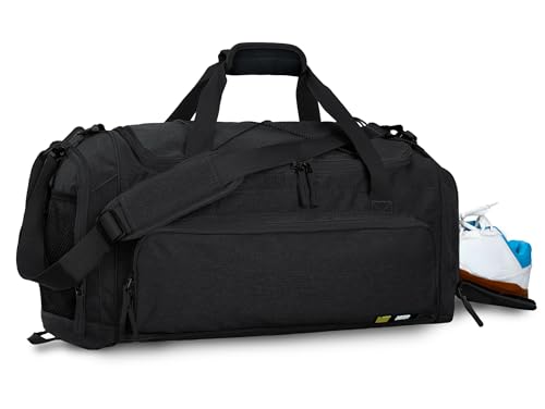 MIER Large Gym Bag for Men Sports Duffle Bag with Shoe Compartment 60L Lightweight Duffel Bags for Workout Fitness Travel, Pure Black