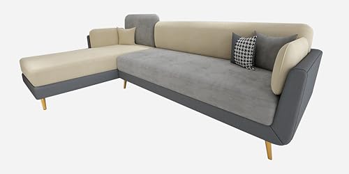Image of Black Wood Modern Velvet RHS Sectional Sofa (3 + Lounger) with Extra Luxury Comfort for Bedroom, Living Room, Dining Room, Drawing Room, Home Office in Bug Resistant Wood Structure