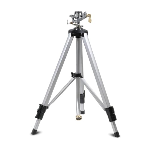 YAMATIC Impact Sprinkler on Adjustable Tripod Base, 360 Degree Large Area, Heavy Duty Adjustable Pulsator Sprinkler for Lawn, Yard and Grass Irrigation, Spray up to 20-90ft(Zinc Head)