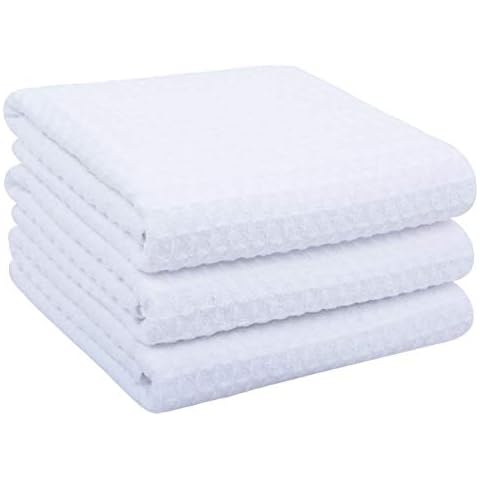 SINLAND Dish Towel Kitchen Sublimation Towel Microfiber Dishes Drying Towel and Kitchen Cleaning Cloth Waffle Towels 16inch X 24inch(3 Pack White) Cover