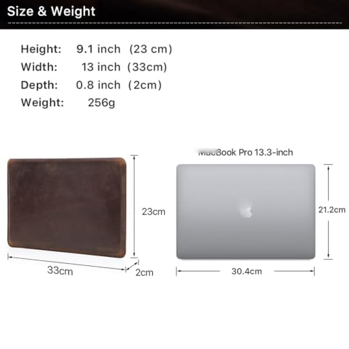 Image of CONTACTS Full Grain Leather 13.3 inch Laptop Case Slim Laptop Sleeve | Compatible with MacBook Pro 13 inch, Handmade, Brown