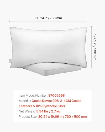 Image of VEVOR Bedding Bed Pillows for Sleeping Queen Size (White), Set of 2, Luxury Quality Hotel Pillows with Original Down Alternative Filling, Hotel Quality, Bedding for Back, Stomach or Side Sleepers