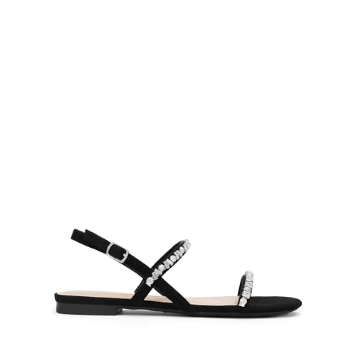 Image of DREAM PAIRS Women's Rhinestone Sandals Open Toe Casual Dressy Sparkly Comfortable Flat Summer Shoes