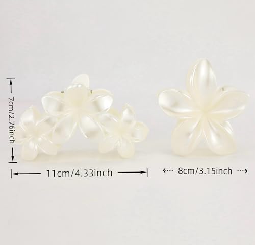 Set de 2 pinzas para cabello con flores plumeria blanco perla miniatura 4