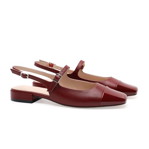 Genuine Leather Slingback Flats for Women Square Toe Elegant Women's Flats with Buckle Strap Dress Shoes for Casual Work Office Party4