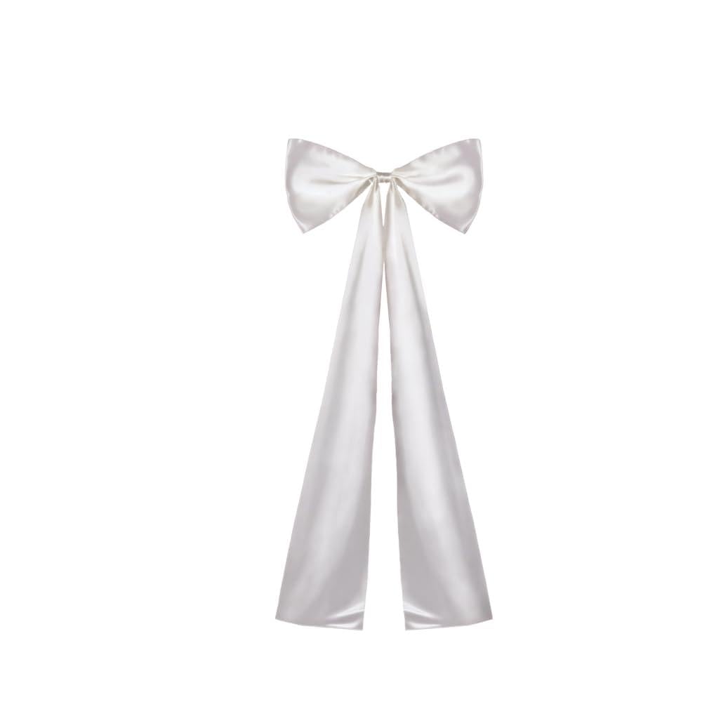 Mioyoow White Valentine Pink Bow, 19.7"× 46.1" Large Bow Wedding Decorations Lined With Iron Wire For New Year Door, Wall, Fireplace Decor
