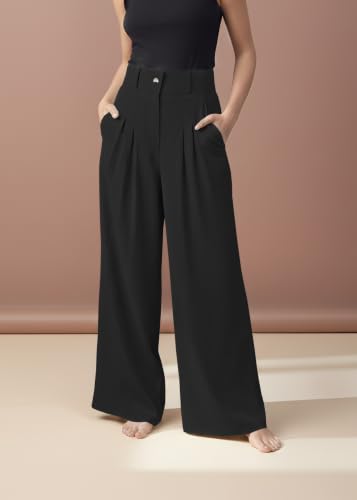 Image of GRECIILOOKS Trousers for Women High Waist | Wide Leg Trousers | Office Wear Pleated Korean Pants for Women's | Elegant Formal Pants