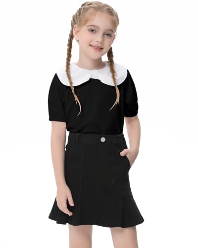 Girls Peter Pan Collar with Cute Bow Puff Short Sleeve Kids Fashion Shirts Summer Top Blouse3