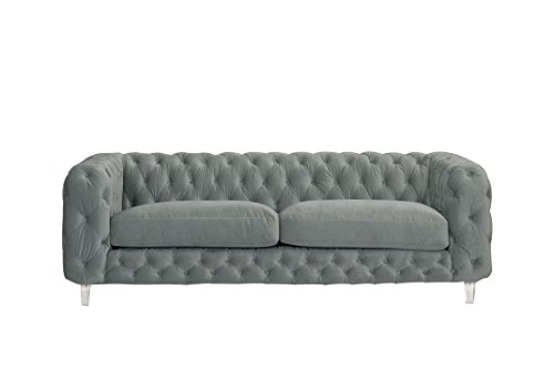 Iconic Home Modern Contemporary Tufted Velvet Down-Mix Cushons Acrylic Leg Sofa, Grey #TOP2