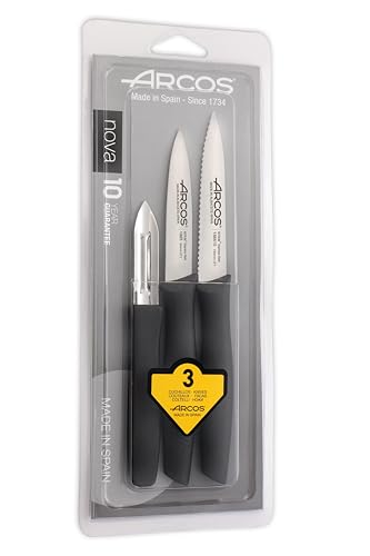 Arcos Series Nova - Set Coltelli Da Paring - Lama In Acciaio Inox Nitrum - Manico Polipropilene Colore Nero