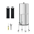 Purewell Gravity-Fed 1.5 Gallon Stainless Steel Countertop Water Filter System with Water Level Gauge Faucet – Perfect for Kitchen Use, Camping, and Adventure