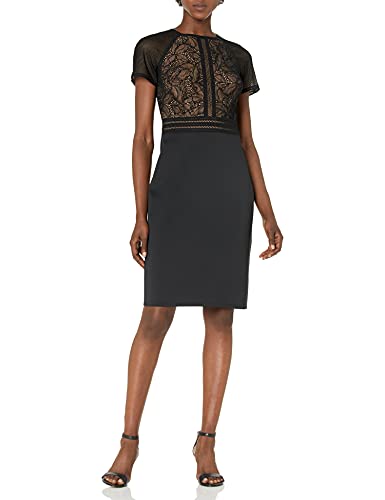 Tadashi Shoji Women's S/S LACE/Neoprene Dress, Black/Nude, 12