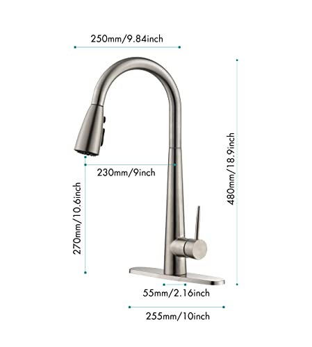 Grifo de cocina extensible con monomando moderno y acabado níquel cepillado 3