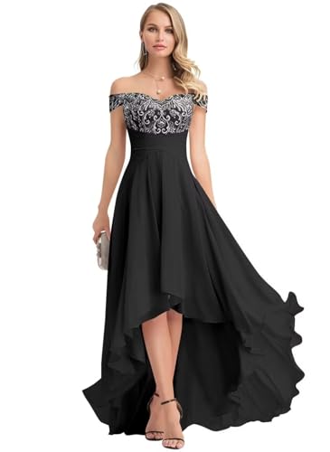 Off Shoulder Lace Chiffon Bridesmaid Dress High Low Mother of The Bride Dresses for Women A Line Formal Gown