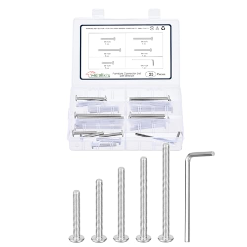 Image of METALLIXITY Flat Head Hex Socket Cap Screws Bolts(M6-1x40 /50 /60 /70 /80) 25Pcs, with Wrench Steel Hex Socket Furniture Bolts Screws - for Furniture Woodworking Project, Silver Tone