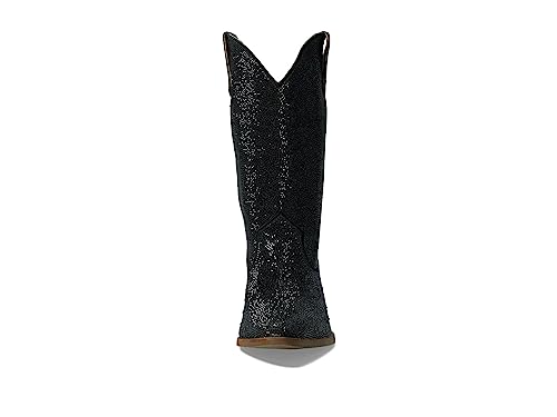 Image of Dingo Womens Silver Dollar Rhinestone Round Toe Pull On Casual Boots Mid Calf Mid Heel 2-3 inch - Black