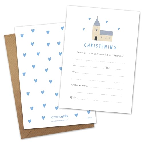 James Ellis Pack of 8 Blue Christening Invitations with Envelopes