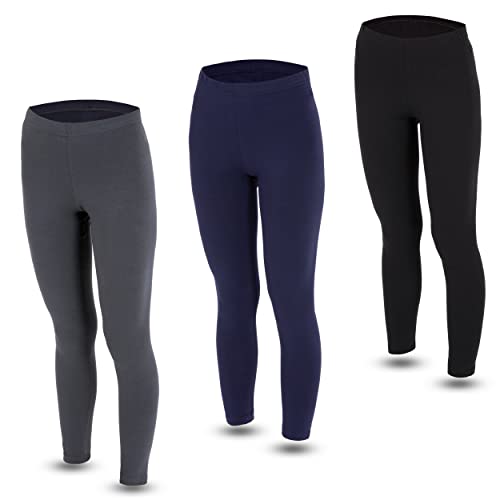 LOREZA® Set di 3 di Leggings per Bambina Pantaloni Lunghi in Cotone (140-146 (10-11 Anni), Mix 1)