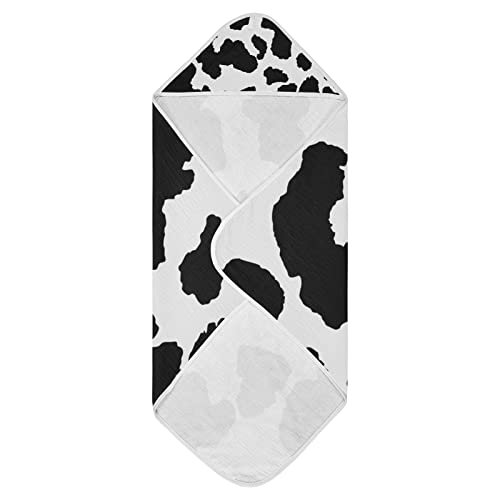 Image of WELLDAY Cow Patter Black White Print Baby Towel Ultra Soft Hooded Towels for Babies - Ultra Absorbent Cotton Bath Towels 30x30 Inch