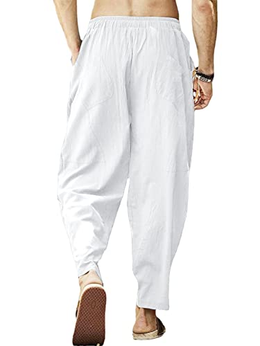 Men's Linen Harem Pants Elastic Drawstring Waist Loose Fit Casual Yoga Beach Trousers with Pockets4