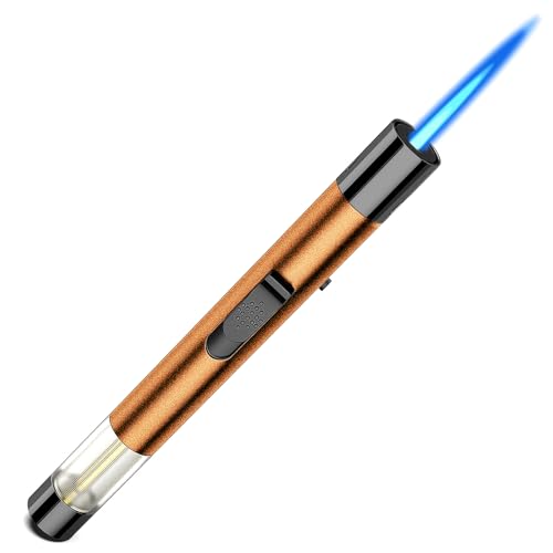 Juspota 19cm Gas Mechero, Mechero Soplete Recargable a Butano, Se Puede Bloquear a Prueba de Viento Encendedor de Palo Largo, Naranja (Vendido sin Gas)