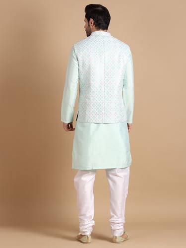 Image of men's Silk Blend Kurta Pejama & Waistcot Set