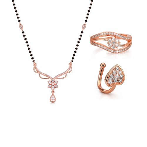 Image of Nilu's Collection Rose Gold Plated Mangalsutra With Black Bead Chain For Women