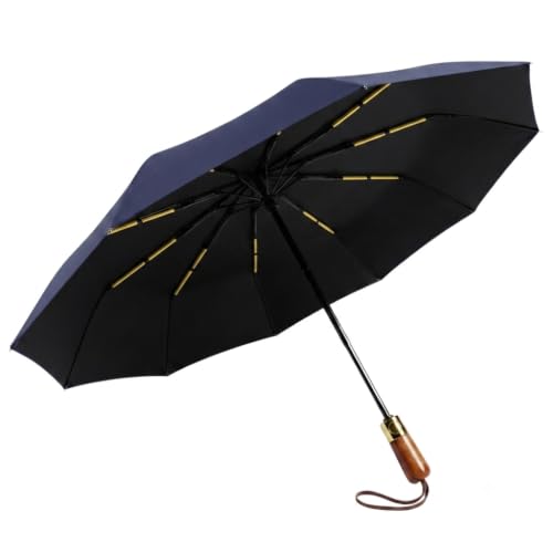 Image of ginoya brothers 3-Fold Folding Travel Umbrella with Wooden Handle Automatic Open & Close UV Protection Umbrella for Men & Women Compact Windproof Sun & Rain Protection