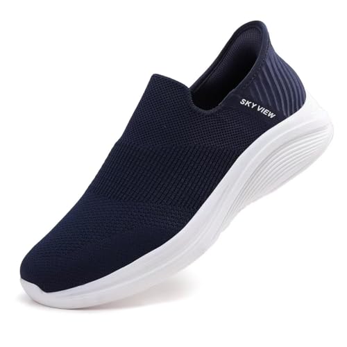 Men womens Walking Shoes Slip-On Lightweight Sneakers Running Shoes Exercise Tennis Shoes Fitness Sports Shoes Lightweight Breathable Soft Sole navy 43 EU