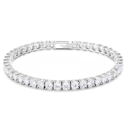 6.5''-7.0''-7.5'' Length Moissanite Tennis Bracelet for Women Men with Clasp - 925 Silver Plated with White Gold Chain