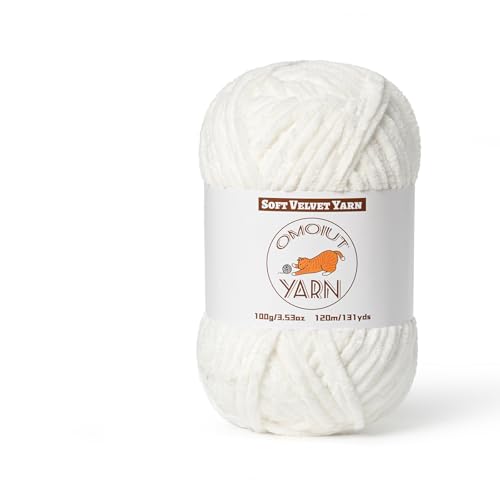 Image of Fluffy Velvet Yarn for Crocheting, Chunky Chenille Baby Blanket Yarn for Crocheting, Soft Fuzzy Puzzle Yarn for Knitting, 100g /3.53oz Bulky Thick Amigurumi Crochet Yarns(White)
