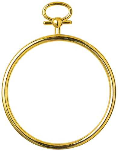 Vervaco Stickrahmen Plastik Klein Stickerei Rahmen Goldener Kreis Kreuzstich Zubehör Rahmen ca. 7 cm Kunststoff Wanddekoration DIY Stickbilder zum Aufhängen Handwerksmaterial