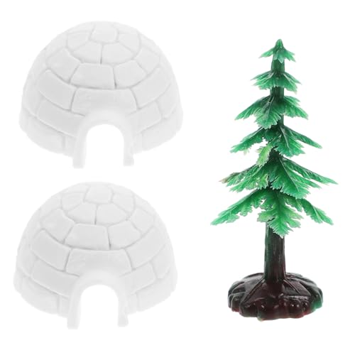 Mikikit 3pcs Mini Christmas Tree Toy Igloo Model Boys and Girls Toy Realistic Ice House Decor Artificial Pine Trees for Home Decor