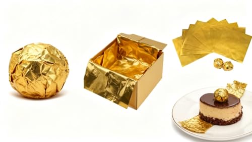 Image of Aluminum Foil Chocolate Wrappers - Candy Wrapping Sheets for DIY Chocolates, Sweets & Gifts | Food-Grade, Decorative & Easy-to-Use Foil Wraps (Golden, Pack of 1 (250 Counts))